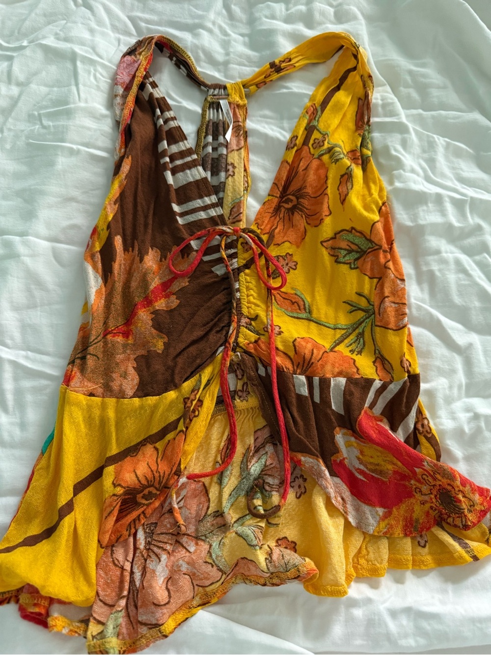 Free People Yellow Orange Floral Halter Crop Top - Picture 5 of 5